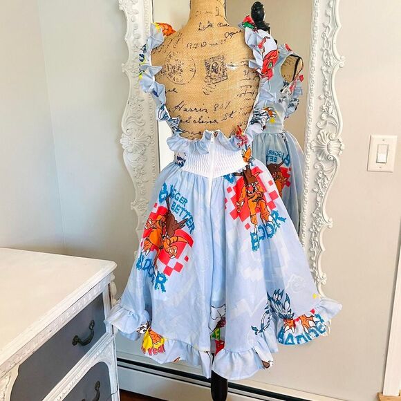 New York Couture *One of a Kind* VINTAGE Digimon Print Ruffle Dress - Picture 5 of 7
